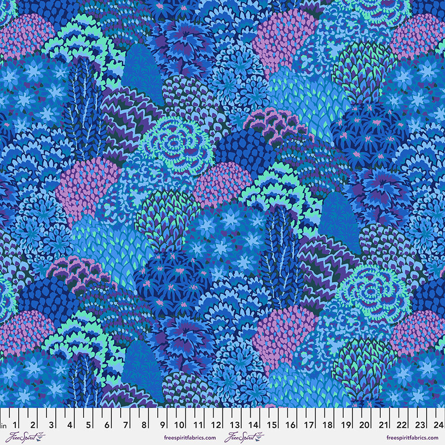 Kaffe Fassett 85 and Fabulous Oriental Trees PWGP198.Blue