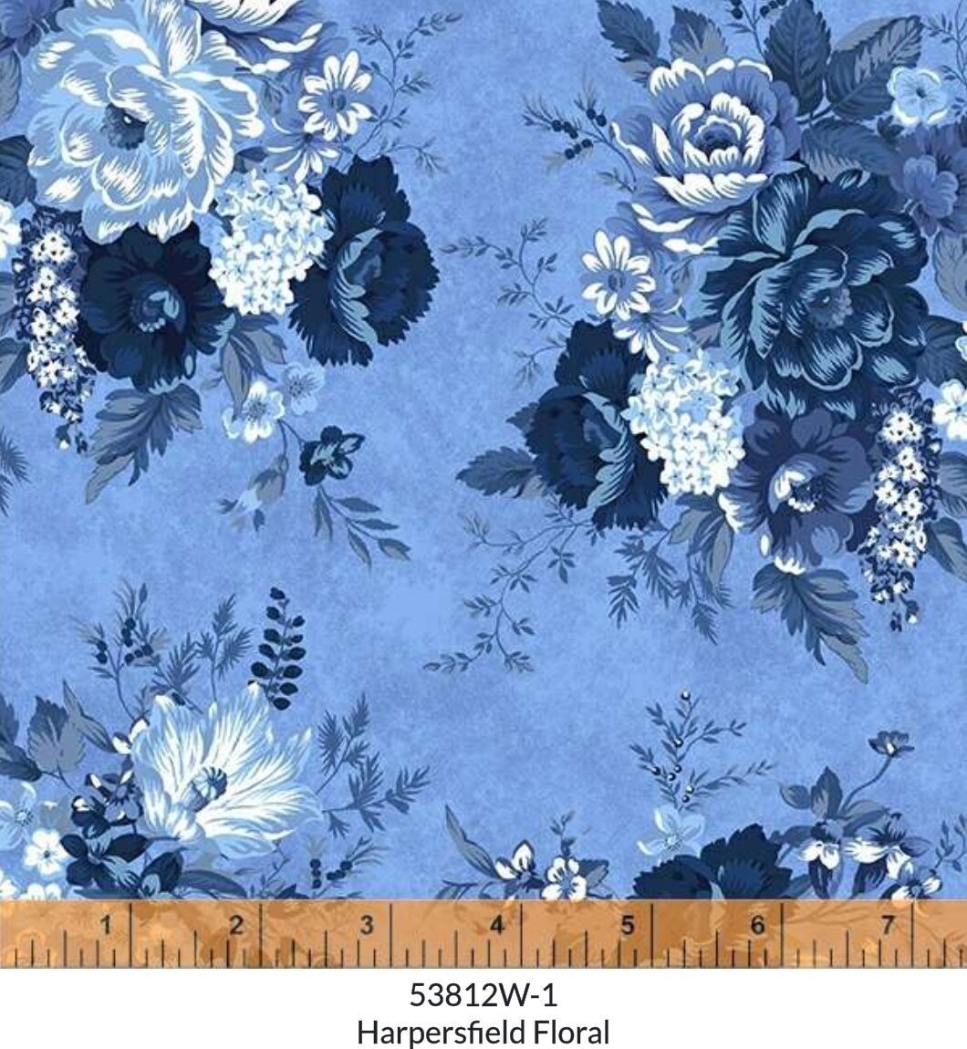 Windham Harpersfield Floral - Cornflower Wide Backing
