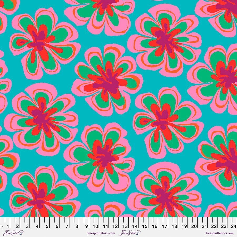 Kaffe Fassett Collective Feb 23 Funky Flora PWBM011 Aqua