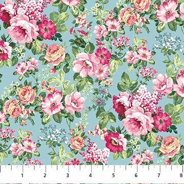 Tea for Two - Large Scale Floral Allover Aqua