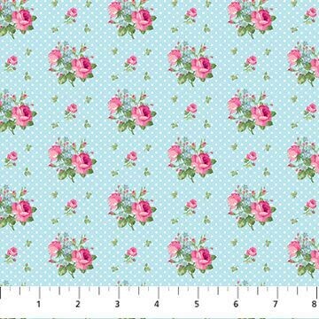 Tea for Two - Medium Scale Floral Allover Aqua