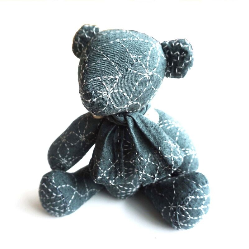 Little Sashiko Teddy Bear Blue