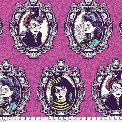 Tula Pink Deja Vu Nightshade Coven Cameo Oleander 62cm Panel or $41/metre