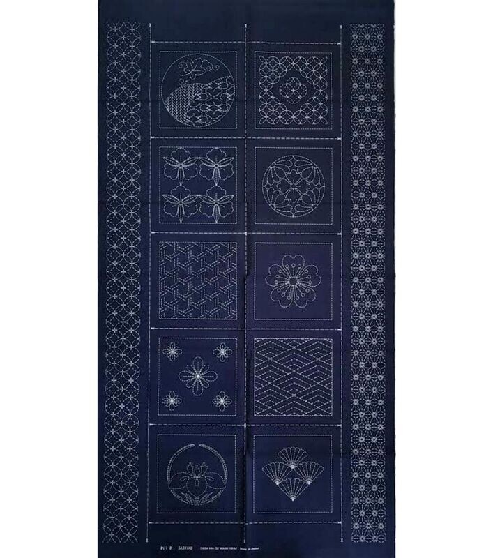 Sashiko Panel HM-32 Garden Blocks - Indigo