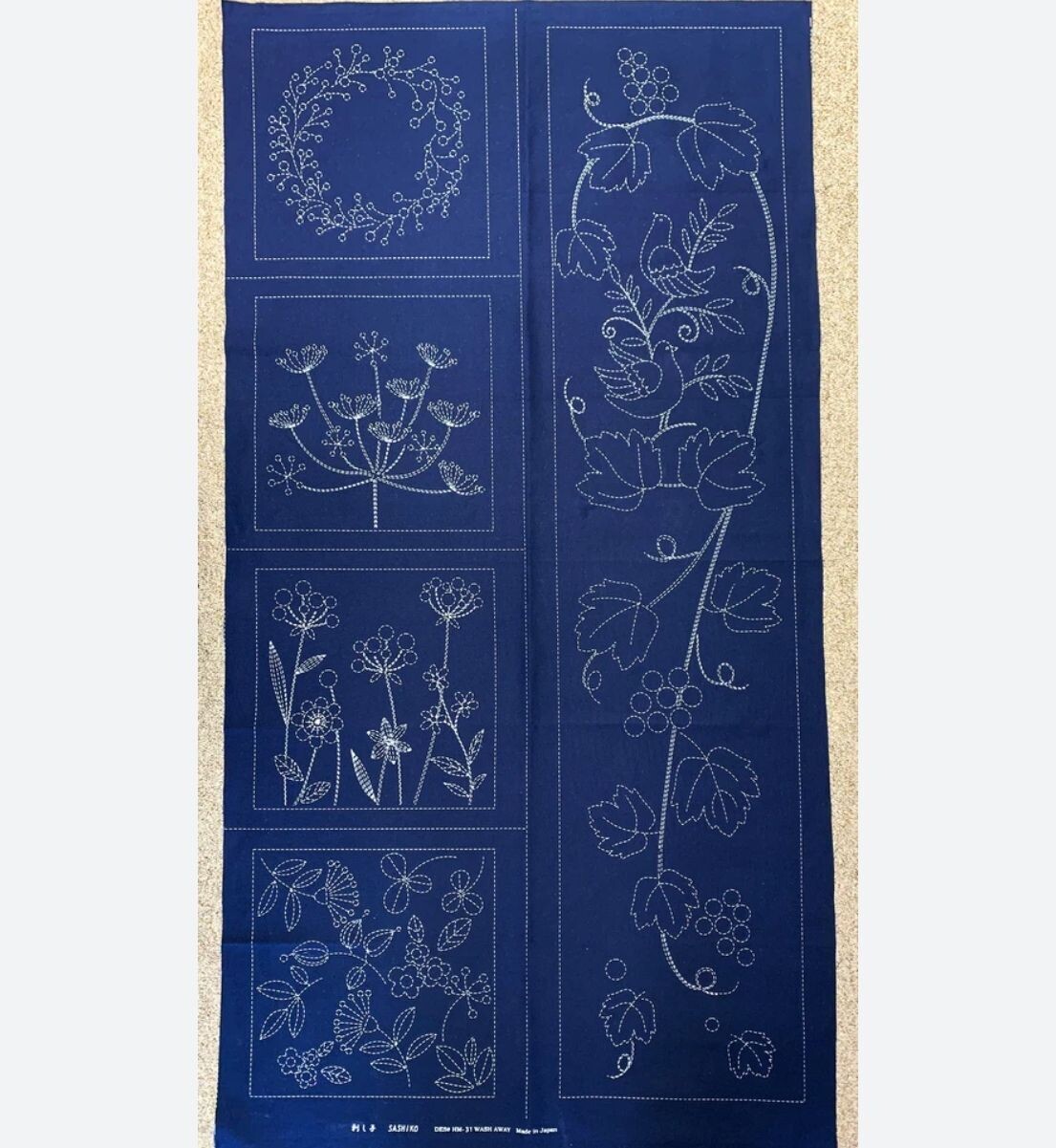 Sashiko Panel HM-31 Garden Sampler Indigo