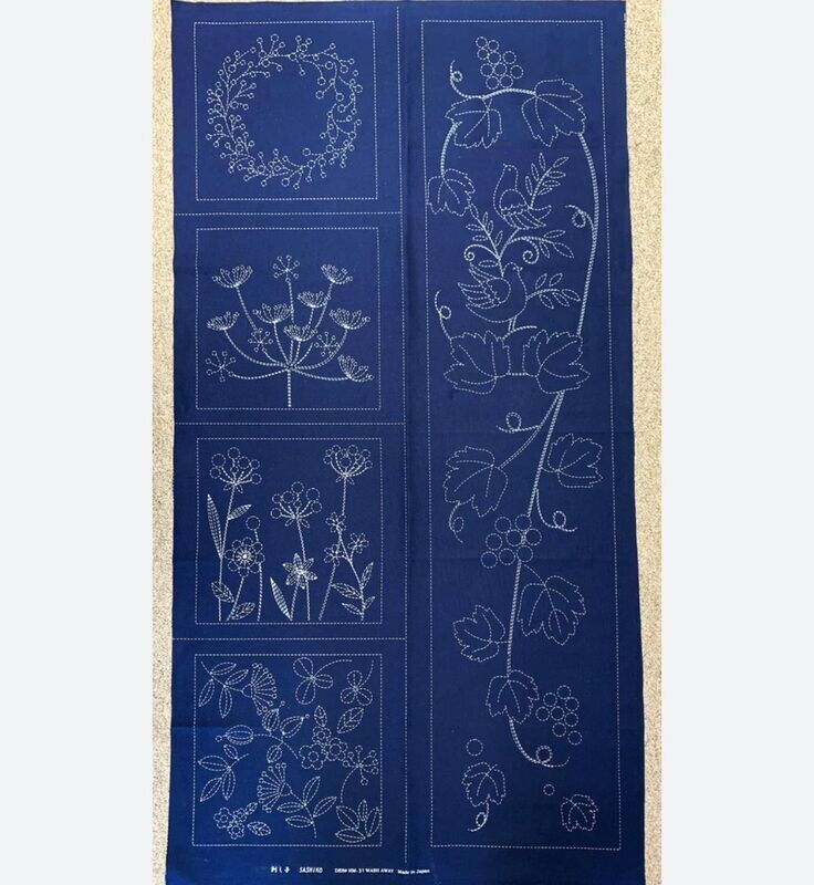 Sashiko Panel HM-31 Garden Sampler Indigo