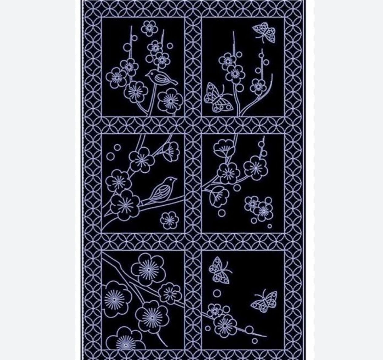 Sashiko Panel HM-37 Plum Tree Navy