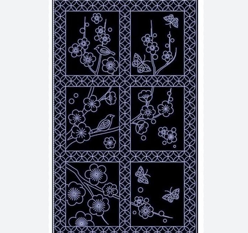 Sashiko Panel HM-37 Plum Tree Navy