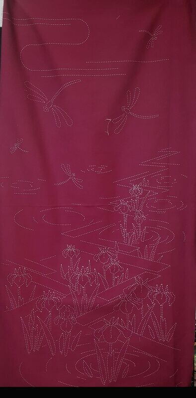Sashiko Panel HM-13 Dragonfly and Iris - Red