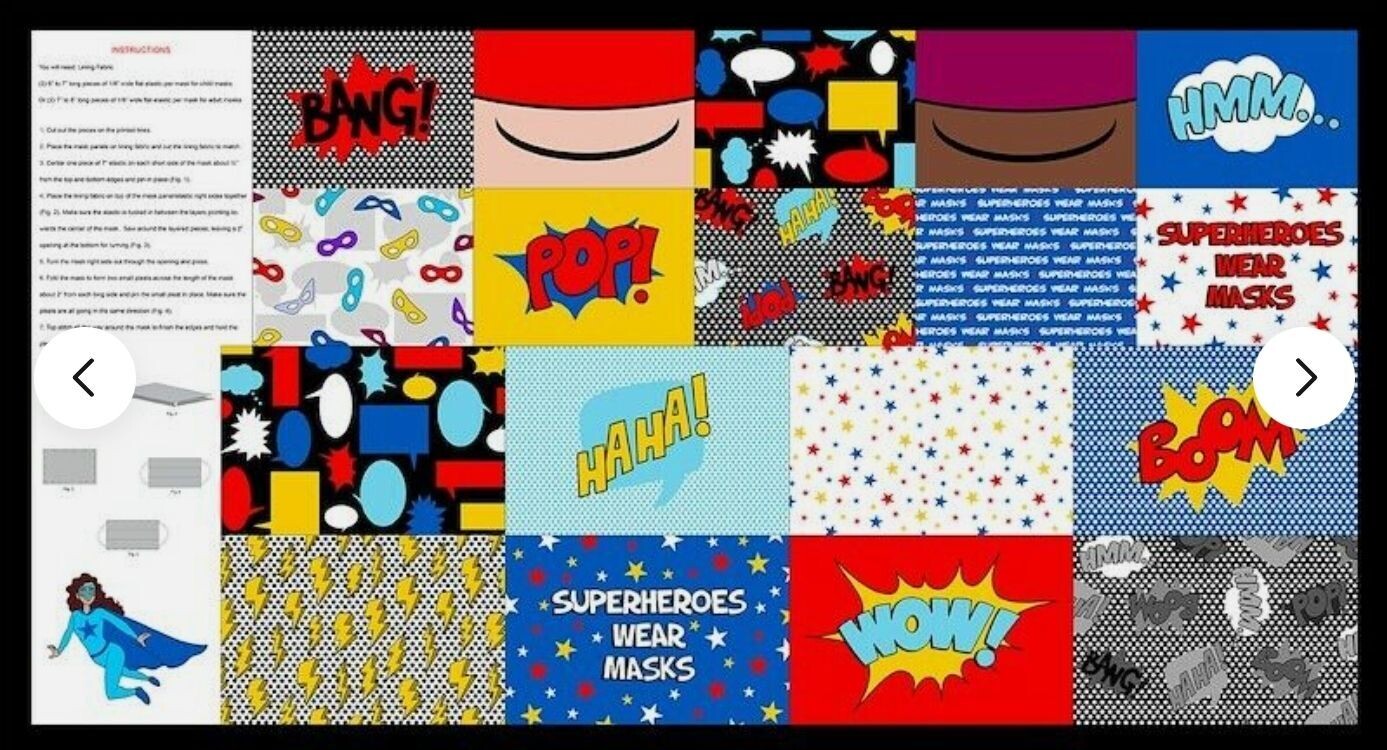 Blank Quilting Superhero Mask Panel 60cm × WOF