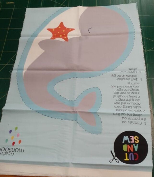 Whale Plushie Cushion Panel  40cm × WOF