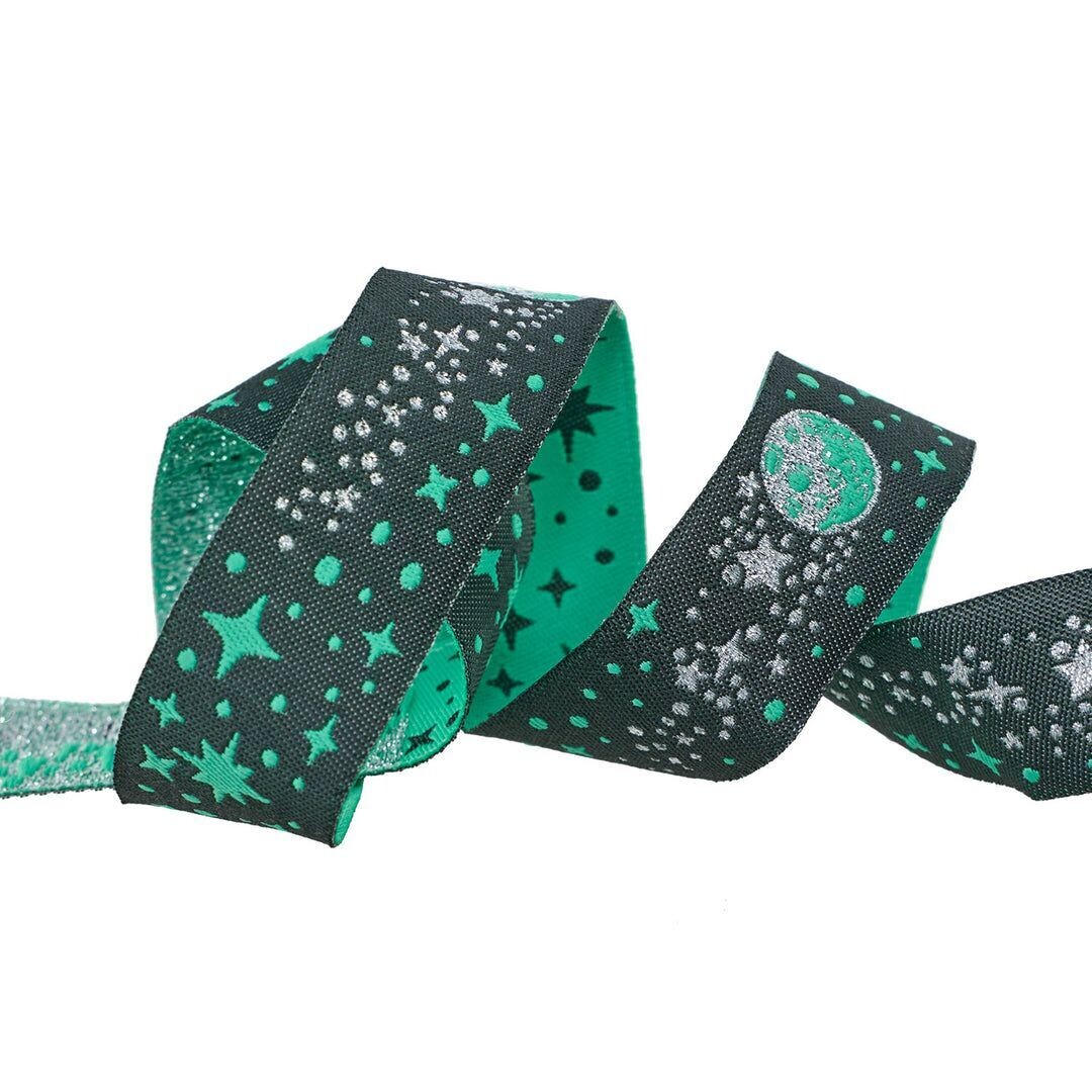 Tula Pink Roar Meteor Shower Storm Ribbon 7/8 inch wide with silver