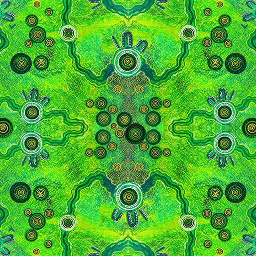Spirit of the Bush 2 Song Lines Green 108" Wide Backing