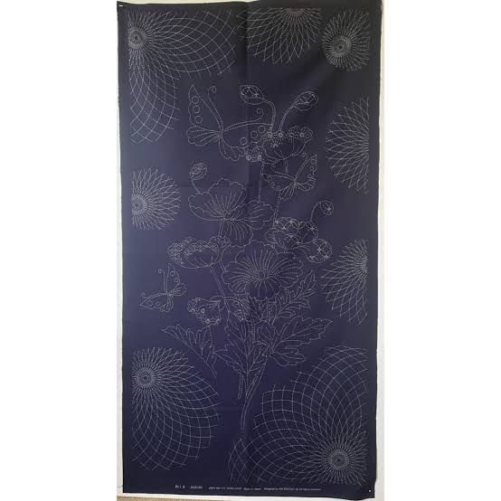 Sashiko Panel HM-49 Butterflies and Blossoms - Indigo