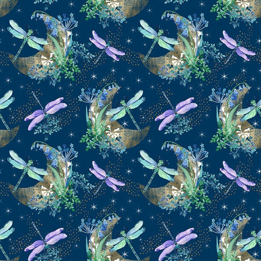 Moon Flutter Ctescent Moon Dragonflies and Flowers BQ3047