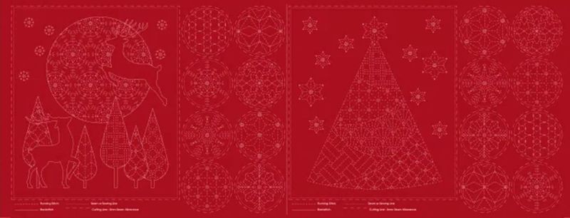 Devonstone Sashiko Christmas Panel DV4082 Red