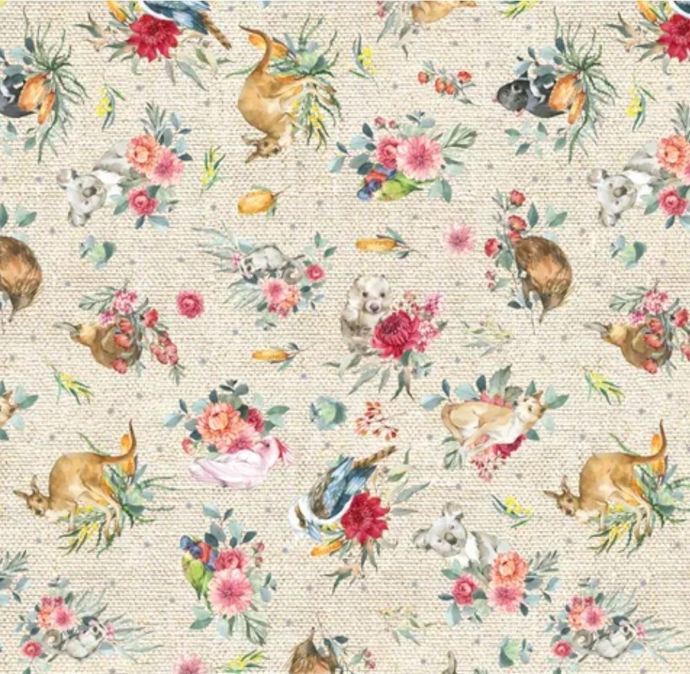 Bush Celebration Animals and Flowers  Allover Linen/Cotton Natural DV5621