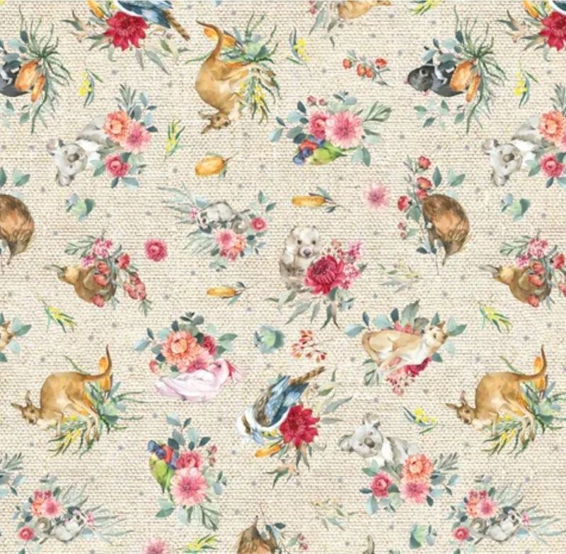 Bush Celebration Animals and Flowers  Allover Linen/Cotton Natural DV5621