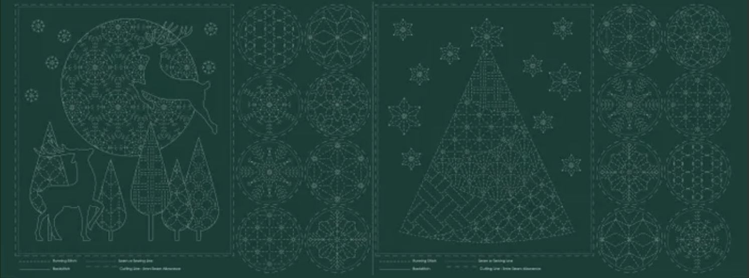 Devonstone Sashiko Christmas Panel DV4083 Pine Green