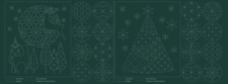 Devonstone Christmas Sashiko Panel DV4083 Pine Green