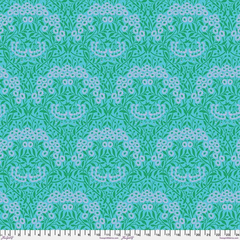 Kaffe and Morris & Co Cotton Lawn CLKW003 Michaelmas Daisy Aqua