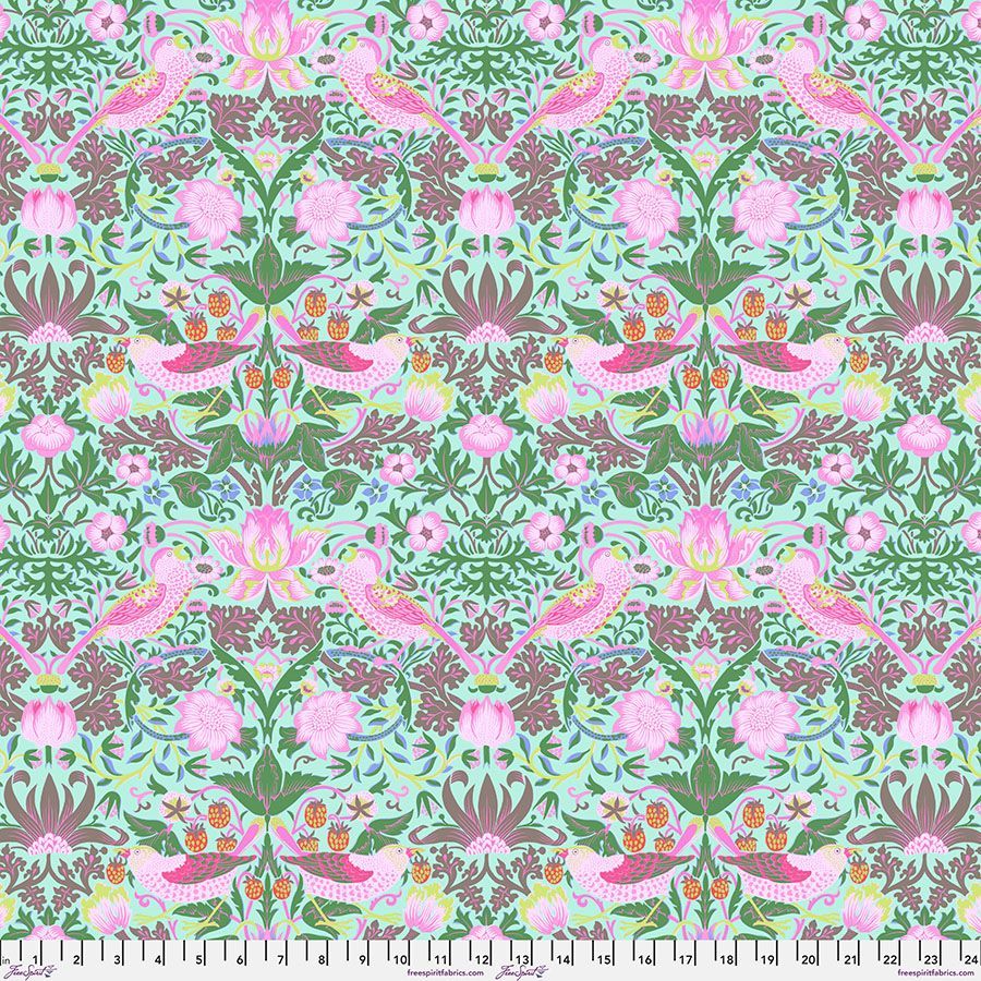 Kaffe and Morris & Co Cotton PWKM013 Strawberry Thief Aqua