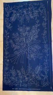 Sashiko Panel HM-55 Floral Bouquet with Floral Border Panel Navy