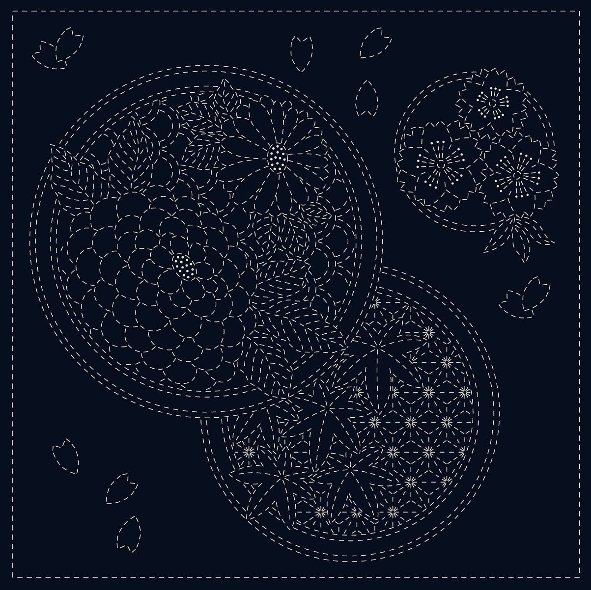 Sashiko Panel SC0018-12 Seasons Navy 30cm x 30cm