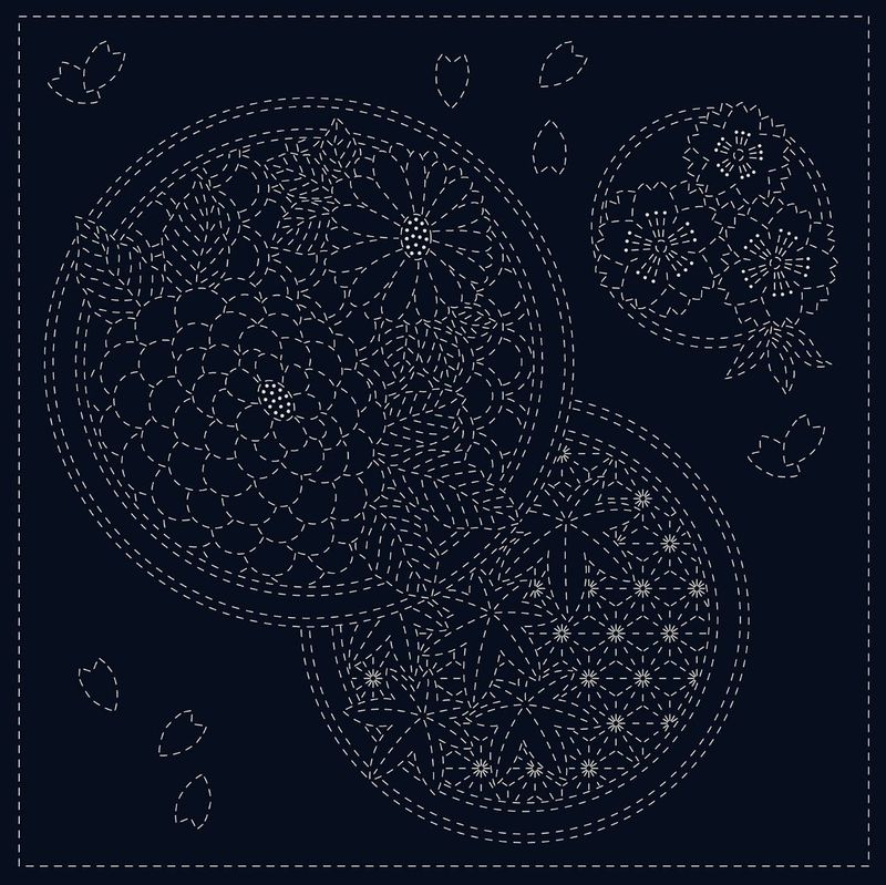 Sashiko Panel SC0018-12 Seasons Navy 30cm x 30cm