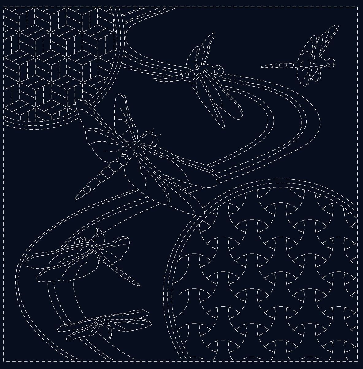 Sashiko Panel SC0017-02 Dragonfly Navy 30cm x 30cm