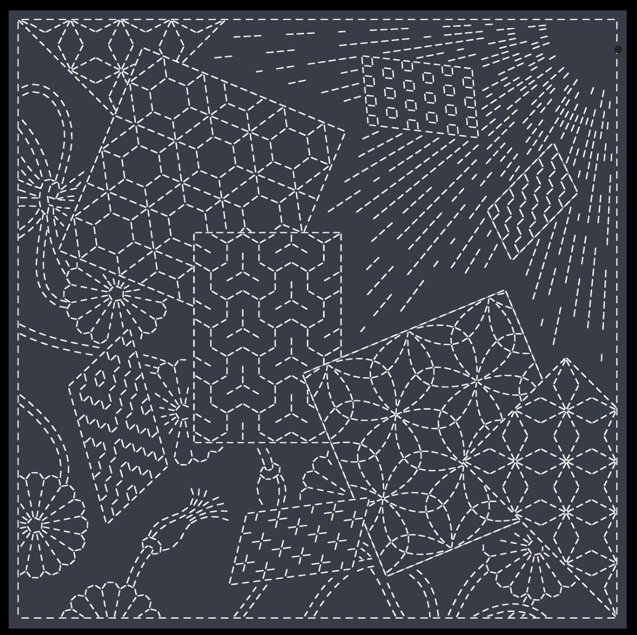Sashiko Panel KF2024-43 Crane Crest Navy 30cm x 30cm