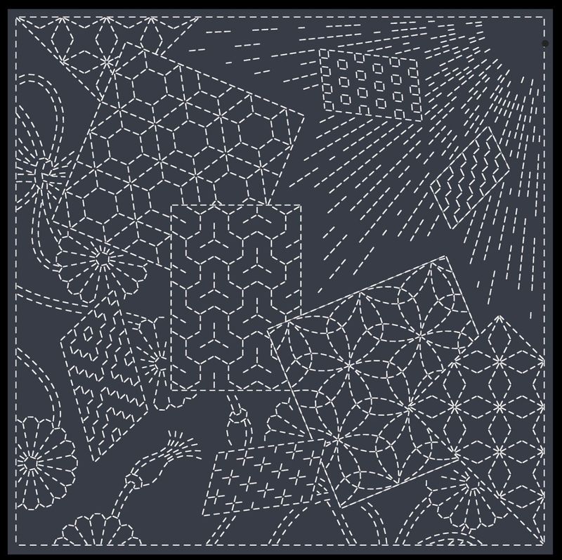 Sashiko Panel KF2022-MK01 Kaleidoscope Navy 30cm x 30cm