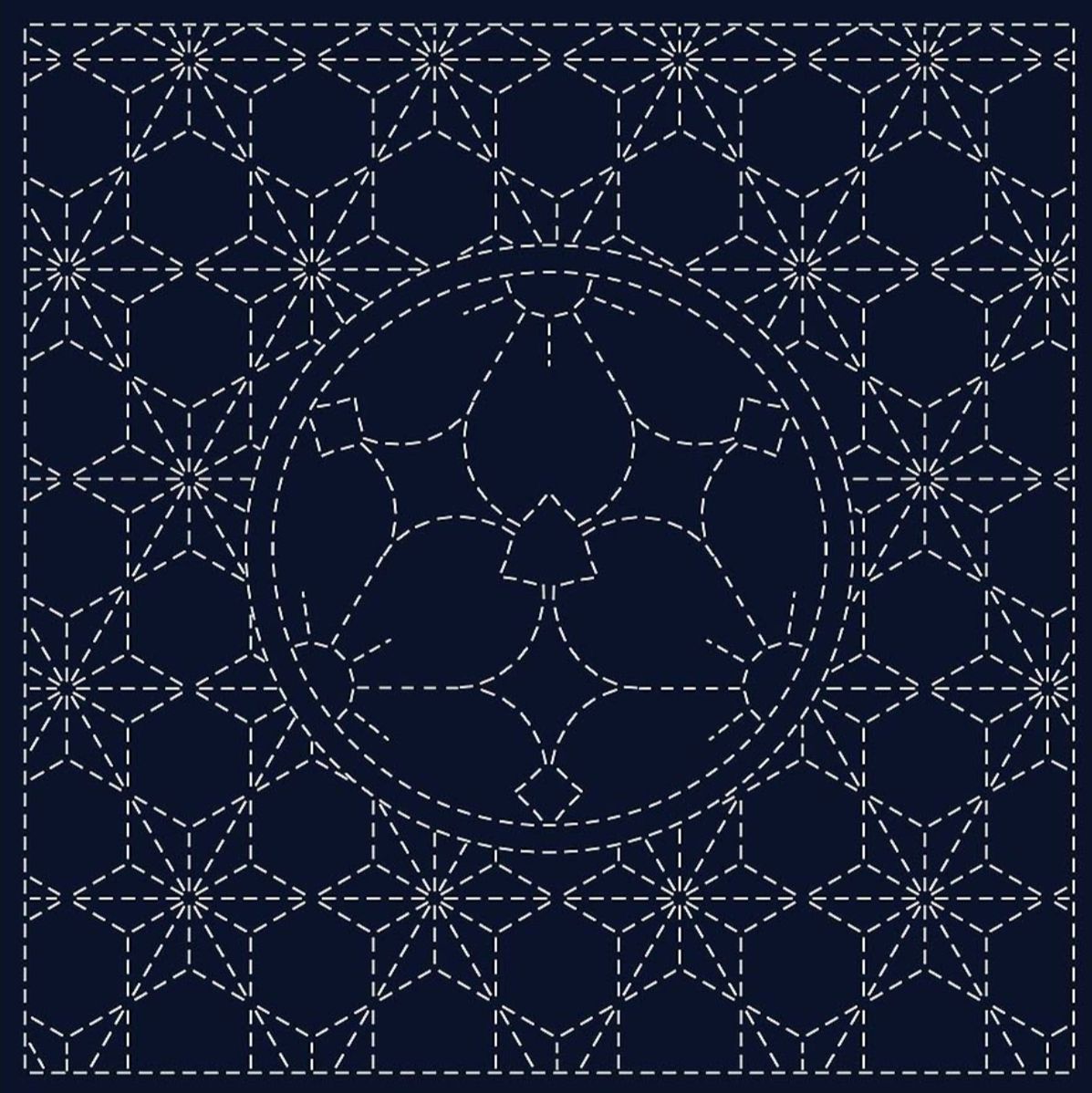 Sashiko Panel HF-22C Yamazakura Navy 30cm x 30cm