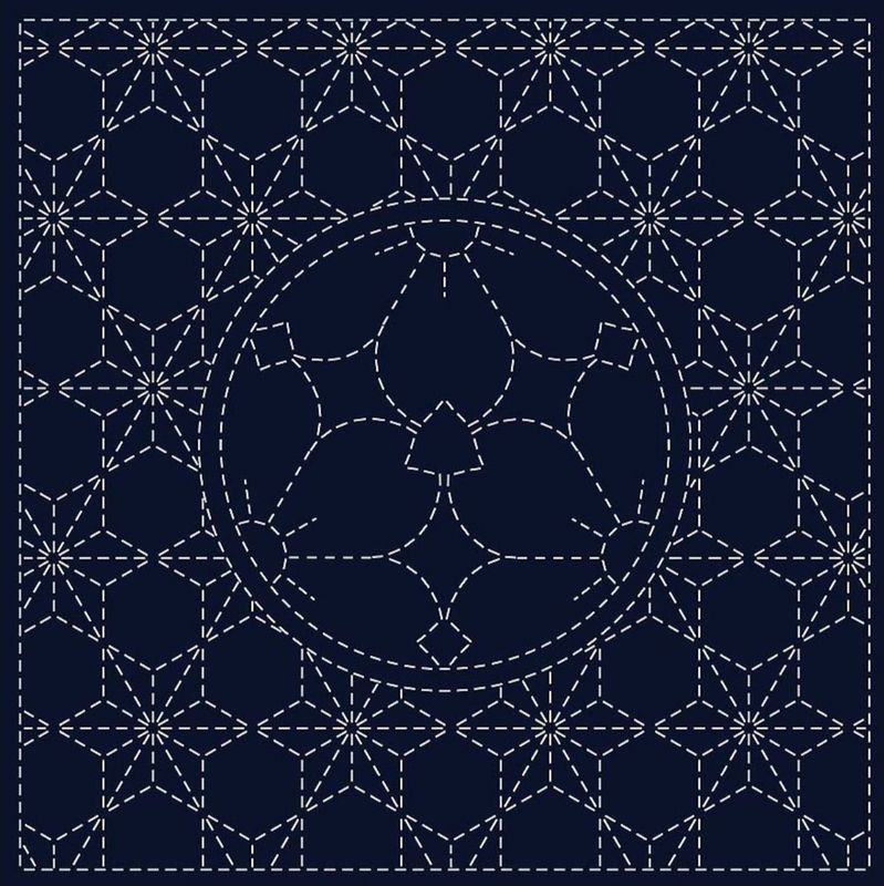 Sashiko Panel HF-22C Yamazakura Navy 30cm x 30cm