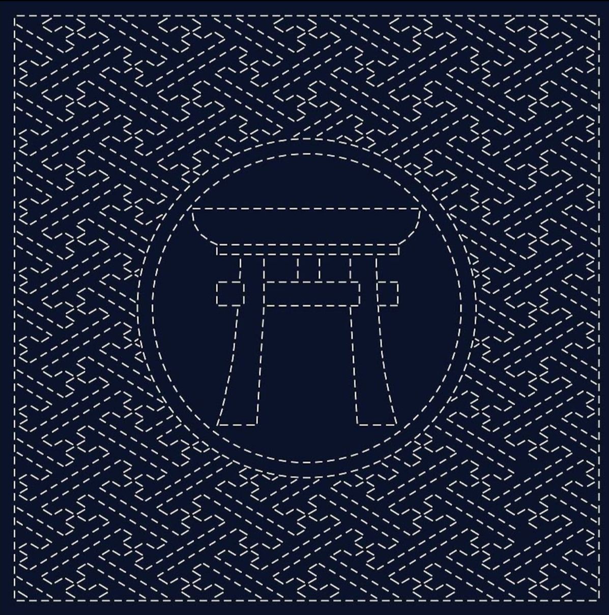Sashiko Panel HF-22H Tori-I Navy 30cm x 30cm