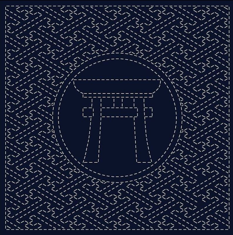Sashiko Panel HF-22H Tori-I Navy 30cm x 30cm