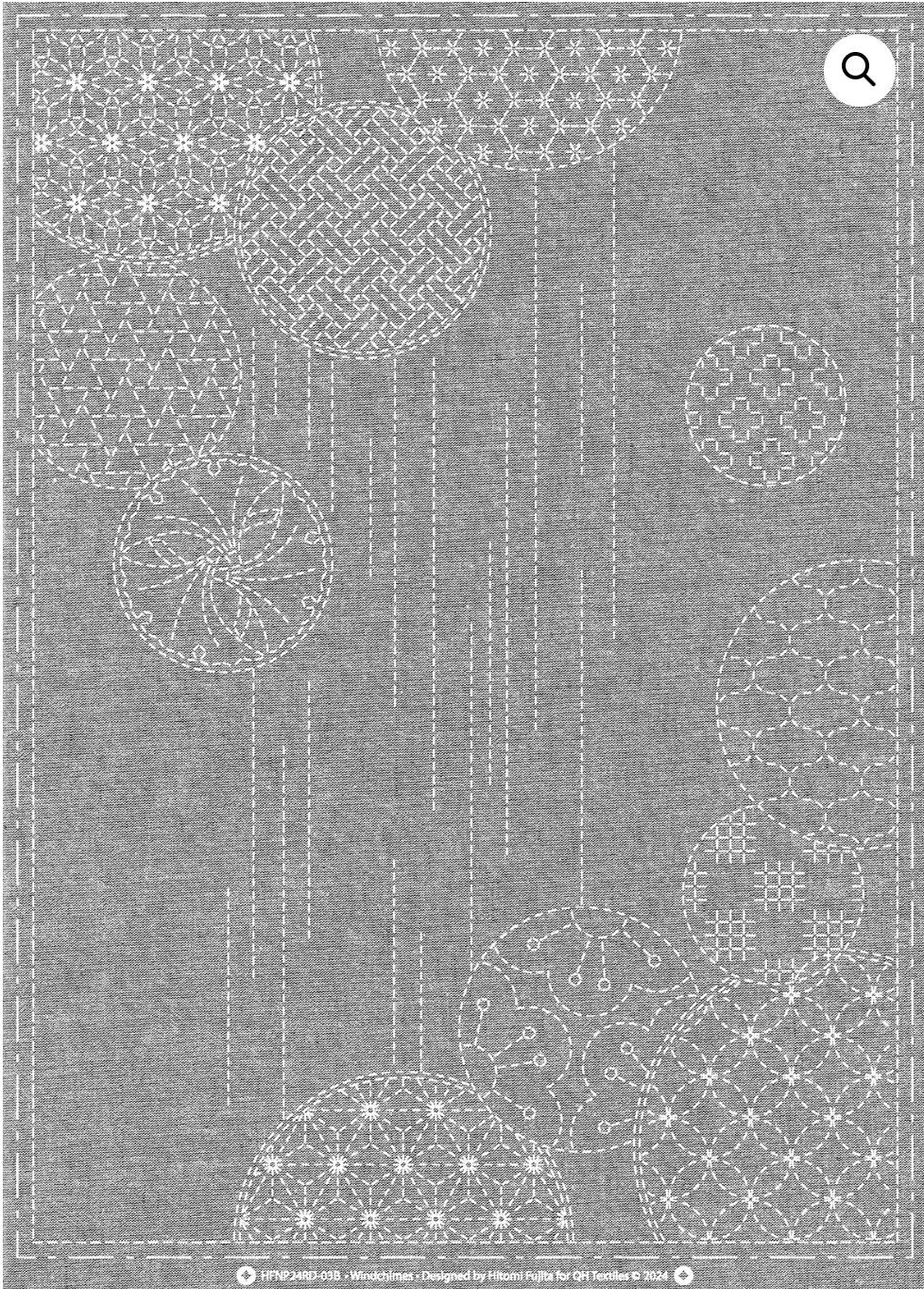 Sashiko Panel HFNP24BK-03B Windchimes Black Yarn Dyed Cotton 37cm x 47cm