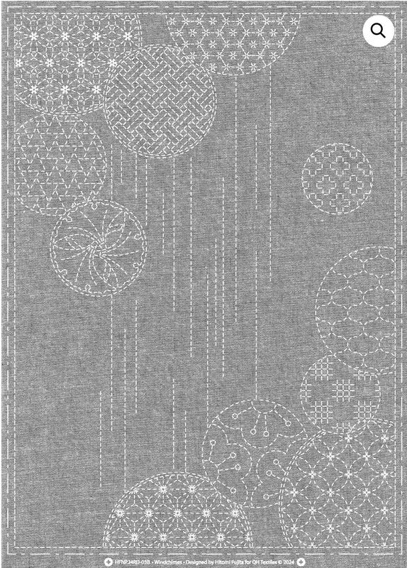 Sashiko Panel HFNP24BK-03B Windchimes Black Yarn Dyed Cotton 37cm x 47cm
