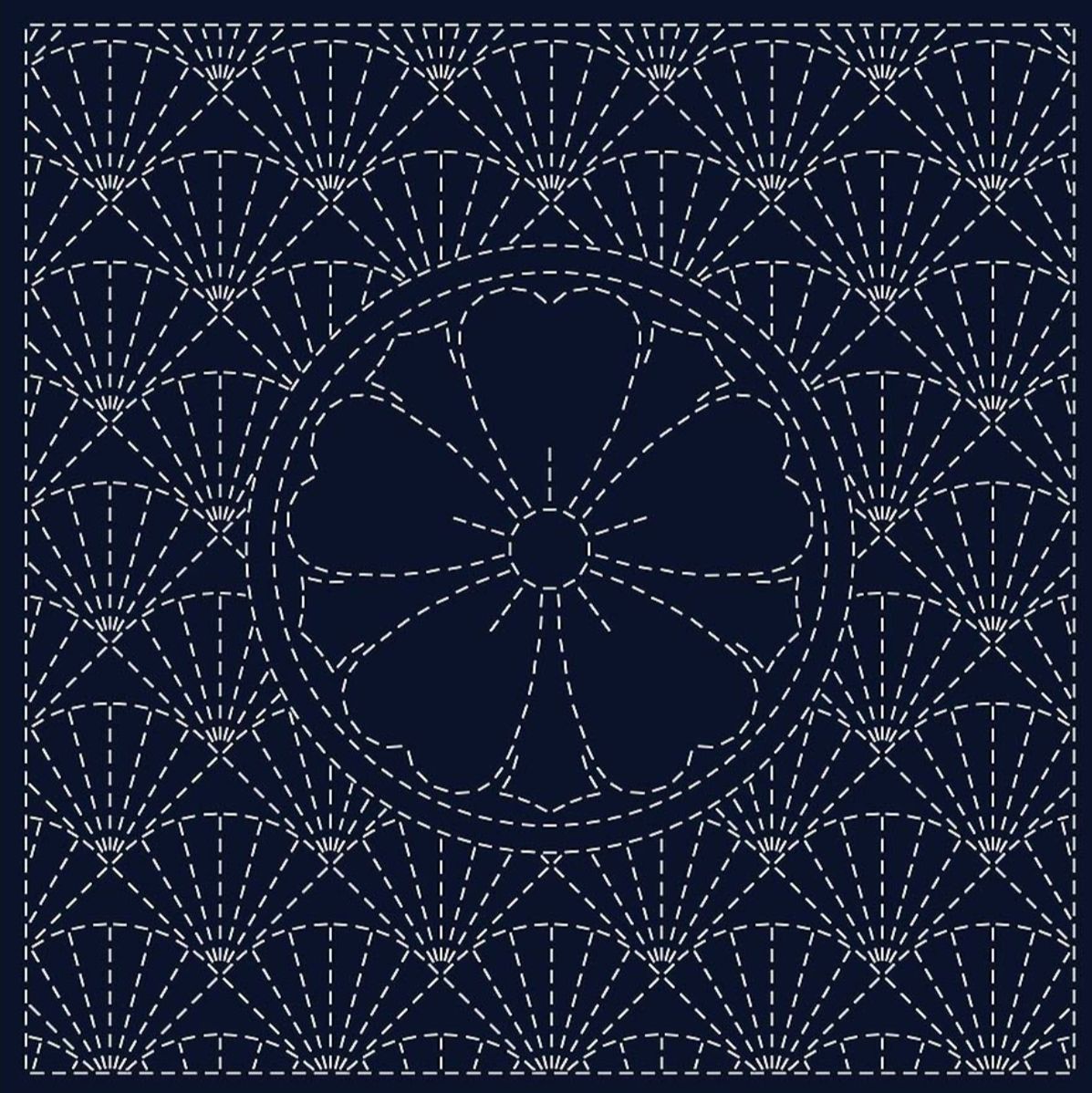 Sashiko Panel HF-22E Kenzakura Navy 30cm x 30cm