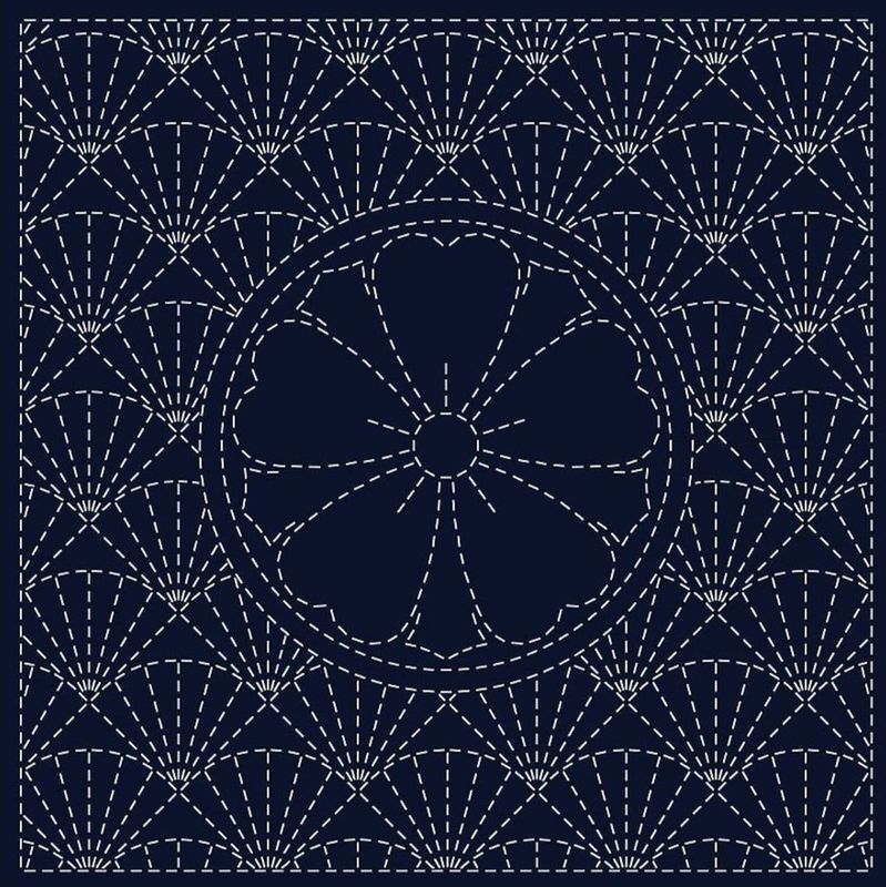 Sashiko Panel HF-22E Kenzakura Navy 30cm x 30cm
