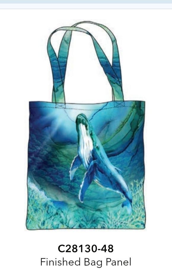 DEEP BLUE WHALES Canvas Bag Panel 24" × WOF
