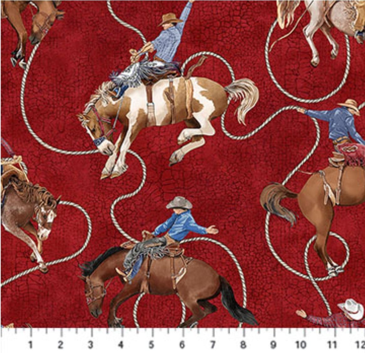 COWBOY BLUES DP28145-24 BUCKING BRONCS RED