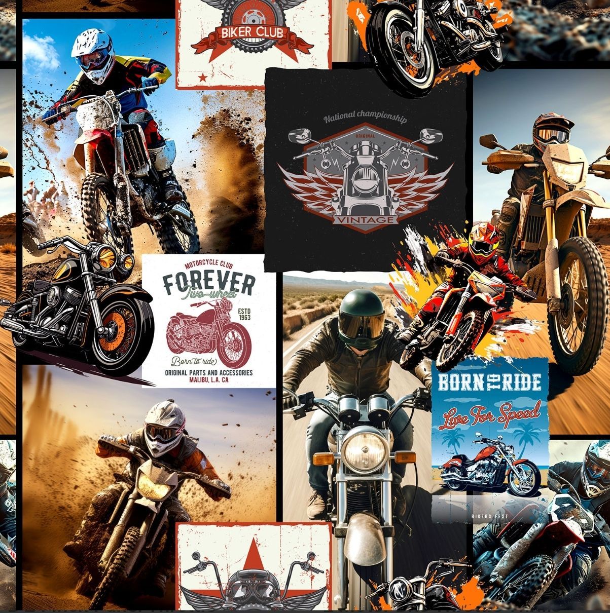 THROTTLE THRILLS  Collage Allover print 4081 E