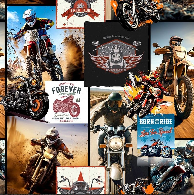 THROTTLE THRILLS  Collage Allover print 4081 E