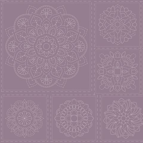 Devonstone Mandala Sashiko 16 Block Panel DV4063 Grape