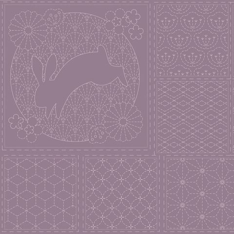 Devonstone Sashiko 16 Block Panel DV4053 Frosted Grape