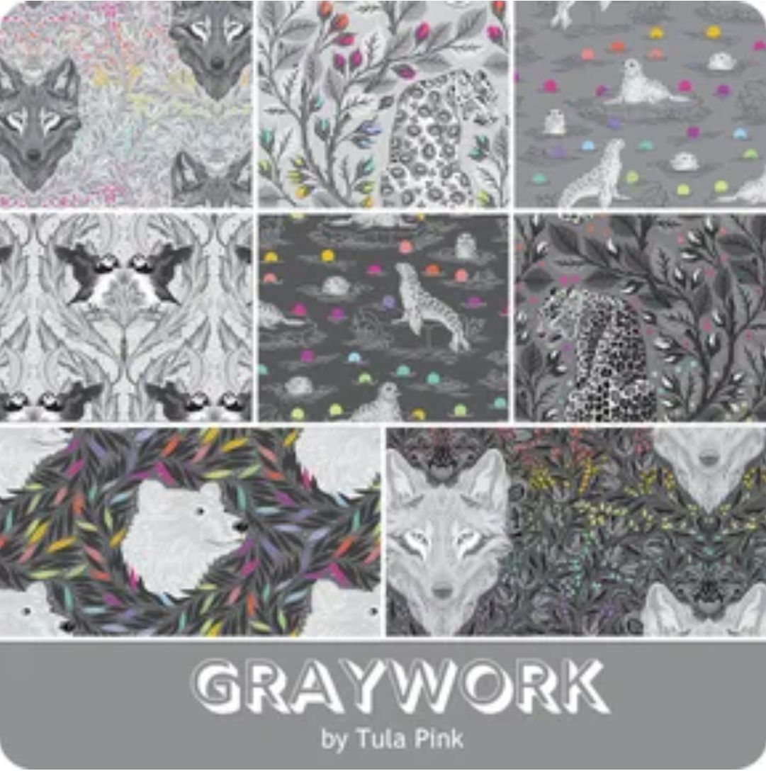Tula Pink Graywork Fat 1/4 Focal Print 8 piece Bundle