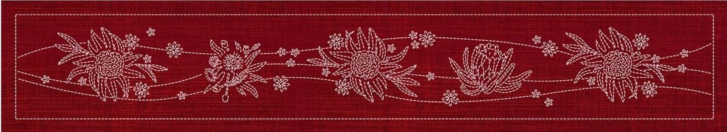 Australian Native Flower 5 Sashiko Table Runner Cherry Red