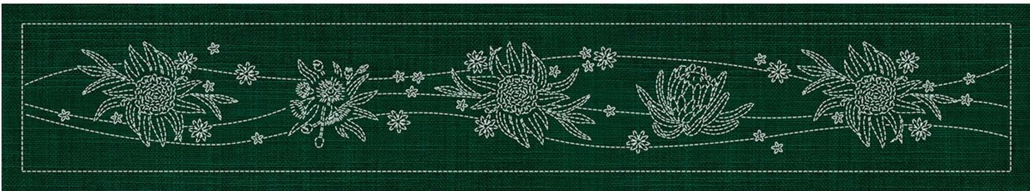 Australian Native Flower 5 Sashiko Table Runner Forest Green