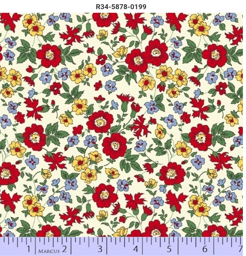 Aunt Grace Retro Bright Floral Backing 2.8m wide reduced from $40/metre